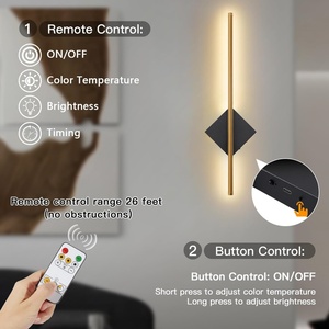 Moderna Lámpara de Pared de 23.6 Pulgadas, Dorada y Negra, con Batería, Inalámbrica, Carga Inalámbrica, Control Remoto, Regulable, con Temporizador, para el Hogar - Product Image 5