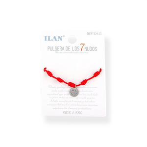 Bracelet Ilan à 7 nœuds en cordon rouge avec pendentif Smiley couleur argent et or fait main - Product Image 2