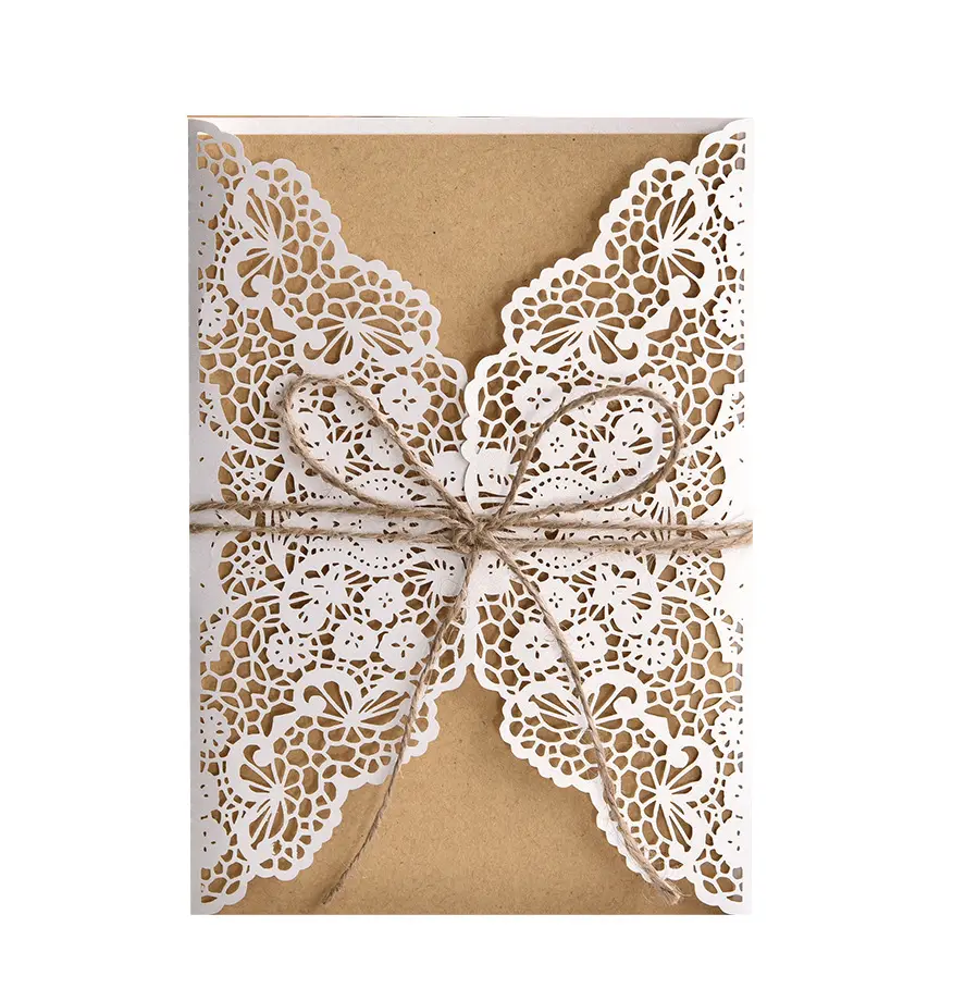 Flower Hollow Cut Wedding Invitations Elegant Engagement Mariage Wedding Invitation Card With Rope Free Envelope Seals