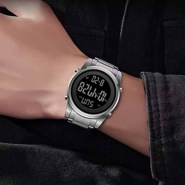 SENO Chen Nuo High-End Student Style Digital Electronic Watch for Men Waterproof Sports Watch Stainless Steel Band Alloy Case