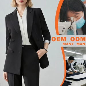 Conjunto de Blazer Entallado con Solapa de Pico para Mujer, Venta al por Mayor de Fábrica de Ropa Personalizada, <span class=keywords><strong>Traje</strong></span> de Mujer con Cuello en V OEM - Product Image 1
