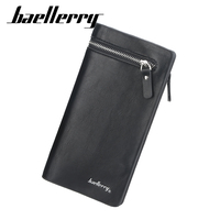 Grosir untuk Baellerry dompet genggam kulit PU kasual pria dompet uang ponsel ritsleting kapasitas besar