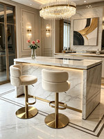 Chaise d'îlot de style nordique, inspirée de la France, tabouret de bar moderne de luxe, réglable en hauteur, pivotant, avec structure en acier inoxydable, pour la maison et l'hôtel