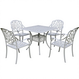 Juego de Mesa y Sillas de Jardín de Aluminio Fundido Blanco Tradicional de 5 Piezas con 4 <span class=keywords><strong>Asientos</strong></span> para <span class=keywords><strong>Terraza</strong></span> y Patio - Product Image 1