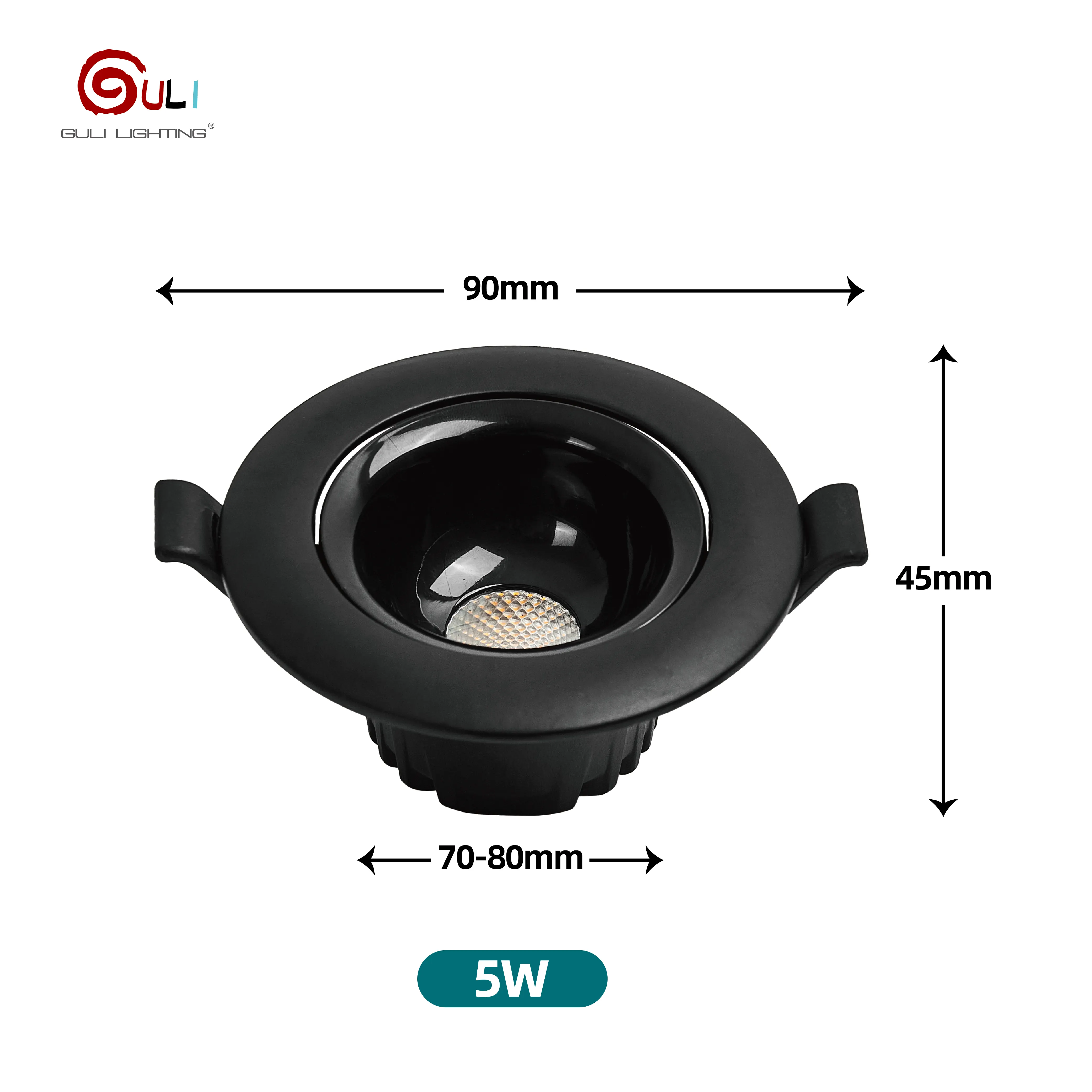 Refletor embutido de teto ajustável para iluminação doméstica interna 5w com luz LED de alumínio fundido para sala de estar