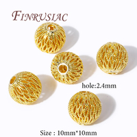 Perles d'espacement rondes creuses plaquées or 18 carats de haute qualité pour la fabrication de bracelets et de colliers, accessoires de bijoux DIY