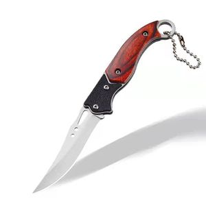 Cuchillo de bolsillo táctico plegable personalizado de acero inoxidable genuino con mango de madera de color Herramienta de mano de bricolaje compatible con OEM - Product Image 1
