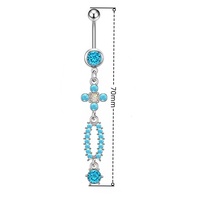 Anneau de nombril bleu turquoise, fleur, amour, papillon, étoile, tendance de la mode, accessoires de ventre, accessoires de piercing corporel
