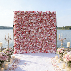 Panel de Pared de Flores de Tela 3D de Lujo Reutilizable, Fondo de Flores Artificiales de Rosas Blancas y Rosas para Decoración de Bodas - Product Image 5