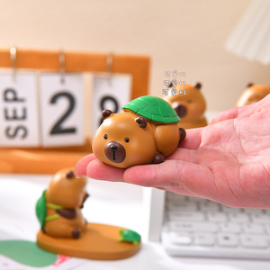 Cute Resin Capybara Figurine With Turtle Shell Portable Car Dashboard Ornament Cartoon Style Home Phone Holder Decor - Product Image 1