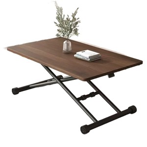 Table basse relevable pliable réglable en hauteur avec structure en X, bureau robuste avec finition en bois <span class=keywords><strong>de</strong></span> noyer pour salon, bureau à domicile, salle d'étude - Product Image 1