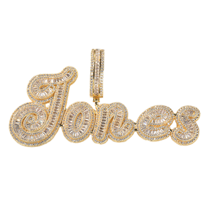 <span class=keywords><strong>Collana</strong></span> Personalizzata <span class=keywords><strong>con</strong></span> Nome, Ciondolo Hip Hop in Rame <span class=keywords><strong>con</strong></span> Nome Inciso e Zirconi Baguette, <span class=keywords><strong>con</strong></span> Catena a Corda Inclusa - Product Image 1