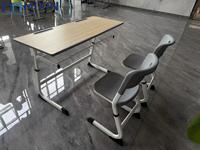 Bureau d'école double avec chaise, design moderne, mobilier de classe réglable, table d'étude en bois pour étudiants, université, école