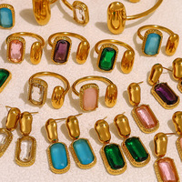 Nouveau Collier Bague Carrée Plaqué Or 18K pour Fille 2026, Zircon Multicolore Incrusté, Perle en Acier Inoxydable Tendance Transfrontalière