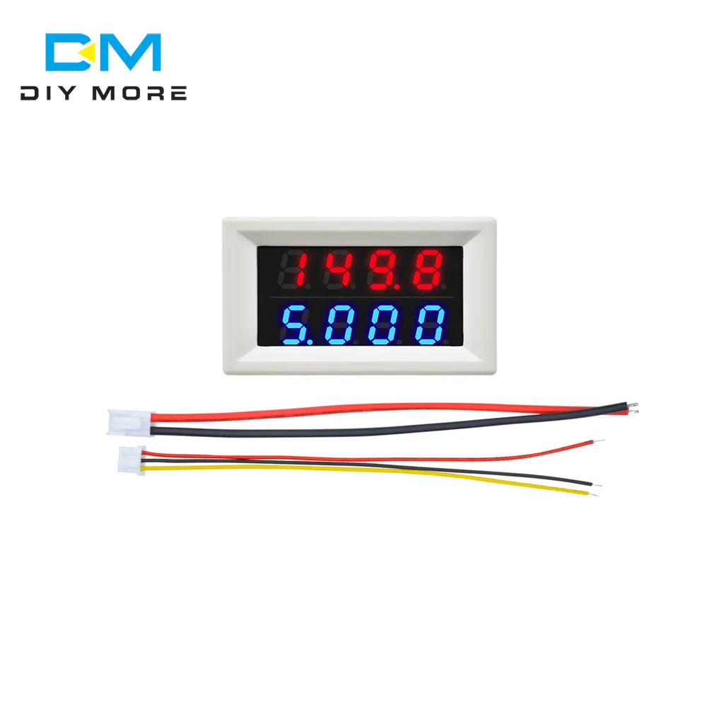 Mini DC 0-200V 10A 4-Bit 5 Wires Voltmeter Ammeter Blue+Red LED Amp Dual Digital Voltage