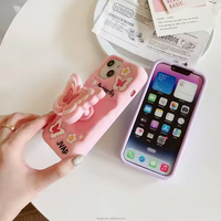 Belle 3d mignon dessin animé papillon support de support pliant étui de téléphone antichoc en Silicone souple pour Iphone 16 Pro Max 15 Plus 14 13