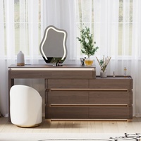 Coiffeuse de chambre moderne en bois massif écologique avec miroir LED éclairé, extensible, personnalisable et interrupteur tactile