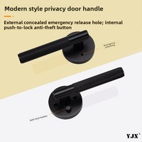 Serrure de porte magnétique silencieuse dorée avec poignée noire, installation facile, nouveau design américain pour portes de chambre et de salle de bain