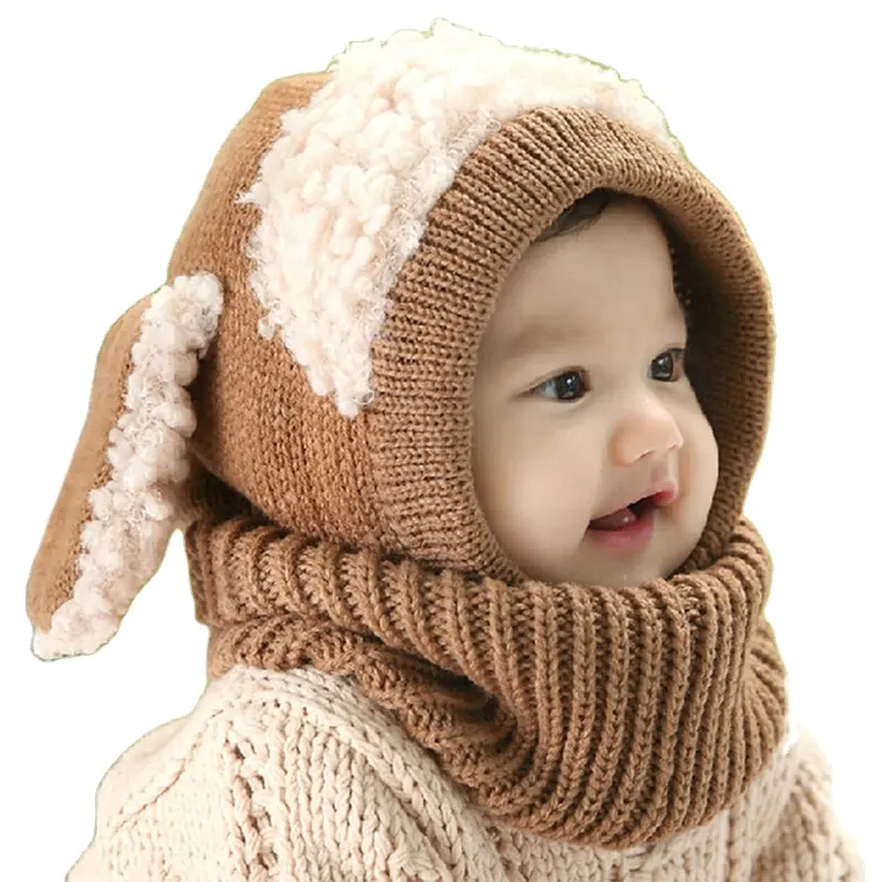 Winter Hats for Kids Girls Boys Baby Rabbit Ears Knitted Hat Children Crochet Warm Baby Caps With Hooded Scarf Set