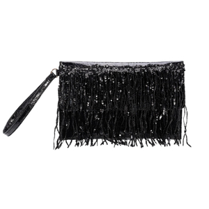 Pochette élégante pour femme avec sequins et pompons, sac de soirée scintillant avec dragonne, sac à rabat pour le shopping et les voyages - Product Image 1