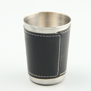Stainless Steel Cup Set 101-200ml Black Leather Coated Double Wall Portable <b>Drinkware</b> For Wine Beer - Product Image 3