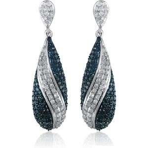 Ornaatis Diamond Drop <b>Earrings</b> 2.14 Cttw Round Cut White Blue Sterling <b>Silver</b> Screw <b>Back</b> Women's Wedding Jewelry - Product Image 1