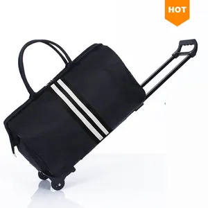 Mochila ruedas para hermandad de Mujeres de nylon deportes Trolley bolsa de viaje a granel bolsa de equipaje con asa plegable con 2 ruedas