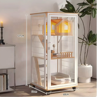 USMILEPET Villa de luxe personnalisable pour chat avec roues, plusieurs tailles, maison pour chat d'intérieur, grande, robuste, structure en bois et métal, facile à déplacer