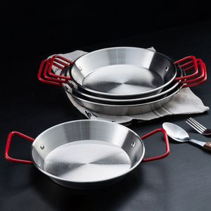 Wholesale stainless steel cooking pot kitchen restaurant catering spanish seafood frying 28cm serving paella pan with two handle