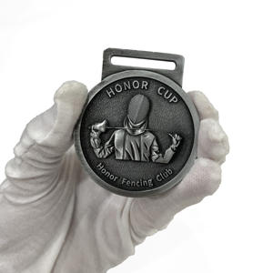 Médailles d'<span class=keywords><strong>or</strong></span> d'escrime de récompenses de logo de forme personnalisée rubans en métal médaille d'honneur de sport en métal - Product Image 4