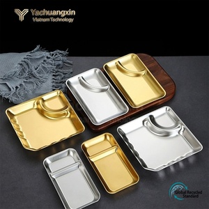 Plato cuadrado de metal para la cena con compartimento para salsa, acabado en plata y oro, juego de vajilla para uso diario. - Product Image 2
