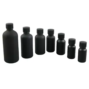 small empty refillable glass matte frosted black nail polish bottle 5ml-100ml 1oz 1/2oz with black brush cap