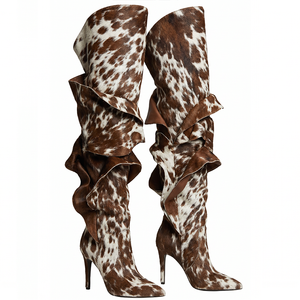 Bottes hautes pour femmes Xinzirain personnalisées en mohair imprimé vache sauvage - Product Image 1