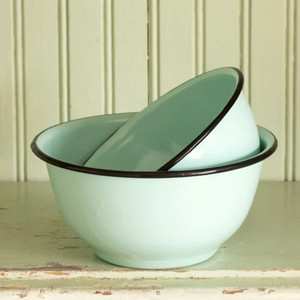 Tazón Redondo de Metal Esmaltado Color Crema Beige de 14cm, 18cm y 20cm para Servir Ensaladas, con Borde <span class=keywords><strong>Verde</strong></span> <span class=keywords><strong>Oliva</strong></span>, Logotipo Personalizado, Vajilla de Cocina - Product Image 2