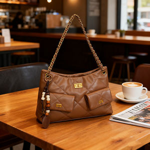 Bolso de Mano de <span class=keywords><strong>Moda</strong></span> para Mujer, Bolso Bandolera de Cuero PU Suave con Diseño Clásico de Rejilla de Diamantes, Bolso de Hombro con Cadena para Mujer - Product Image 2