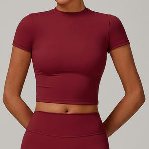 Vente en gros de haute qualité été Yoga sport à manches courtes Gym entraînement séchage rapide <span class=keywords><strong>O</strong></span> cou femmes Yoga haut pour les femmes - Product Image 1
