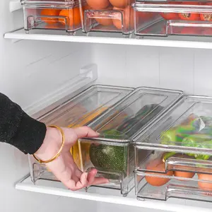 Transparent Plastic Stackable Clear Fridge Food Storage Refrigerator Organizer Bin Drawer Box With Lid