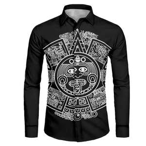 Dropshipping quần áo tùy chỉnh Aztec Mexico Tattoo dài tay áo sơ mi cho nam giới mùa thu in theo yêu cầu người đàn ông nút lên Áo sơ mi - Product Image 2