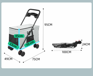 Carrinho de Pet Dobrável - Design em Malha Respirável, Carrinho Durável de 4 Rodas para Cães e Gatos Pequenos/Médios, Transportadora Portátil para Pets - Product Image 3