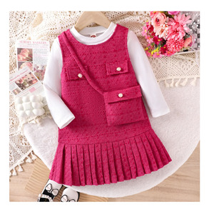 Conjunto de Ropa para Niñas Pequeñas de 2 a 7 Años, Camiseta de Cuello Redondo, Vestidos sin Mangas Color Rojo Rosa, Bolso, Ropa de Invierno para Niños Pequeños - Product Image 1