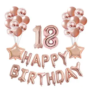 Globos de aluminio de oro rosa para decoración de fiesta, Set de globos de 18 cumpleaños con protección ambiental