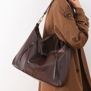 Sac fourre-tout rétro de style européen et américain pour femmes, sacs à bandoulière de marque de luxe, couleur unie, grande capacité, sac bandoulière - Product Image 2