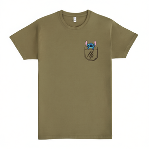 T-Shirt Wild Pocket Verde Oliva con Design a Cuciture e Tasca Frontale - Product Image 2