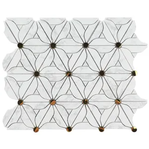 Mattonelle di mosaico del pavimento della parete del fiore dell'oro bianco