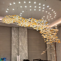Lustre moderne de luxe personnalisé pour hall d'hôtel, grande lampe d'escalier en verre, feuilles d'érable suspendues, décoration artistique, LED