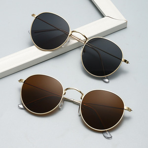 <b>Sunglasses</b> <b>Round</b> <b>Frame</b> Gold Metal UV400 Women Fashionable For Travel Parties - Product Image 1