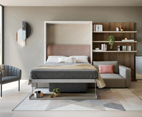 Heißer Verkauf: Neues Design Massivholz-Buchen-Wandklappbett mit Sofa, platzsparend, vollständig klappbar und horizontal verstellbar