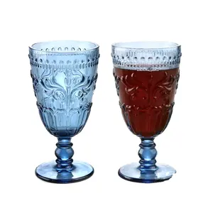 Verres en verre bleu pressé, vente en gros, gobelet coloré, verre à eau, verres à vin