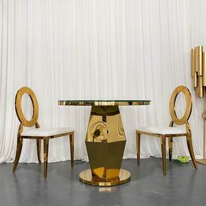 SMOOTH Luxurious Modern Wedding Hotel Dining Diamond Base <b>Gold</b> Stainless Steel <b>Round</b> Cake <b>Table</b> with White Glass Top - Product Image 4