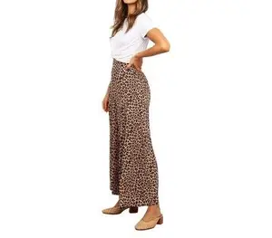 Saia maxi de leopardo feminina, de verão, estampada, cintura alta, saia longa, solta, tamanho grande